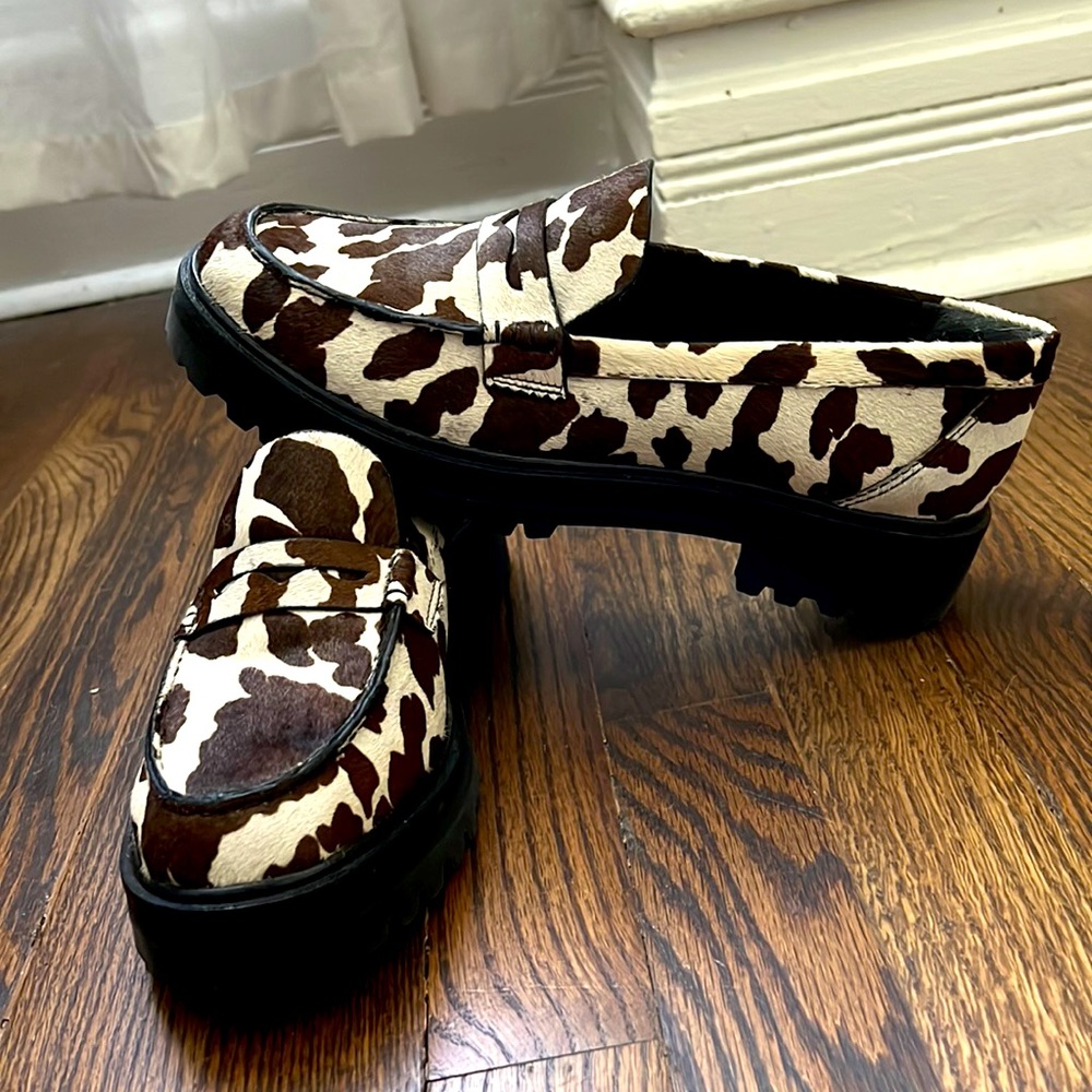 Reformation Cow Print Loafers